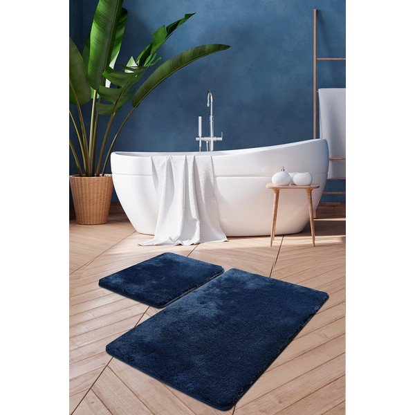 Set di 2 tappeti da bagno rettangolari blu scuro Chilai - Foutastic-image-1