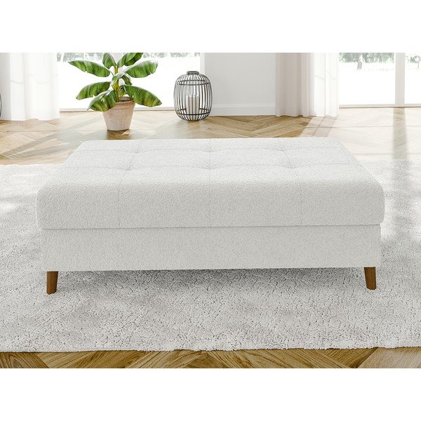 Poggiapiedi bianco con rivestimento in bouclé Ariella – Ropez-image-1