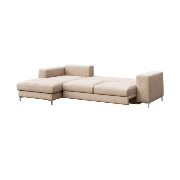 Divano angolare beige allungabile e con contenitore (con penisola a sinistra e chaise lounge) rivestito in bouclé Rene – Rodier-image-3