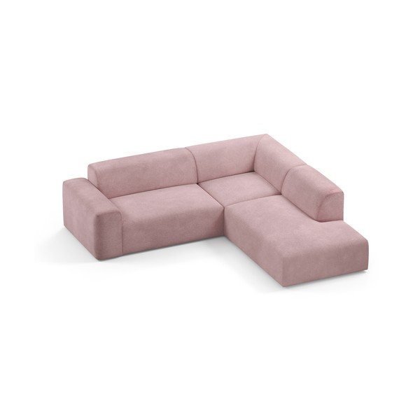 Divano angolare in velluto a coste rosa, 260 cm, angolo destro Karen - Marie Claire Home-image-3