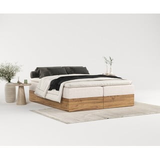 Letto boxspring con contenitore in beige-naturale 180x200 cm Faro - Maison de Rêve