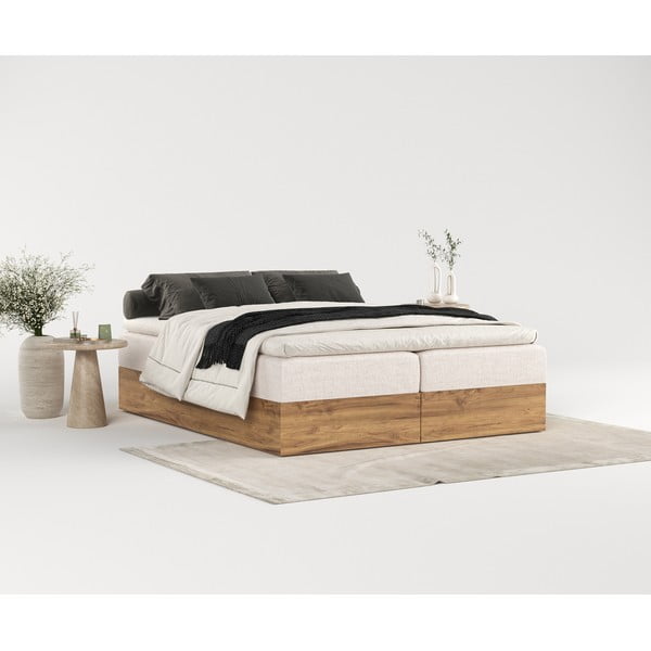 Letto boxspring con contenitore in beige-naturale 140x200 cm Faro - Maison de Rêve-image-1