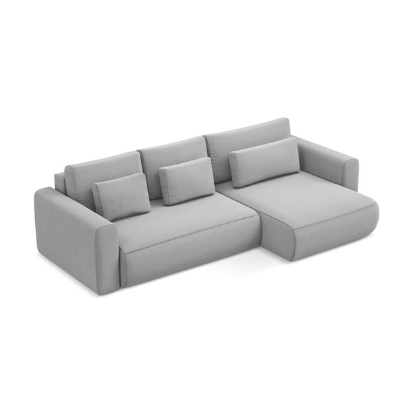 Divano angolare grigio chiaro allungabile/con contenitore (con penisola a destra/con chaise lounge) con rivestimento in velluto Kapua – Makamii-image-2