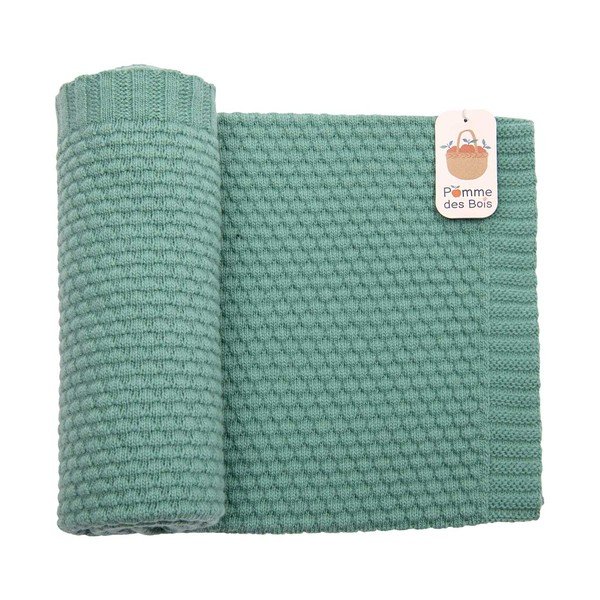 Coperta verde per neonati in fibre miste 75x86 cm Pomme des Bois - Moulin Roty-image-2