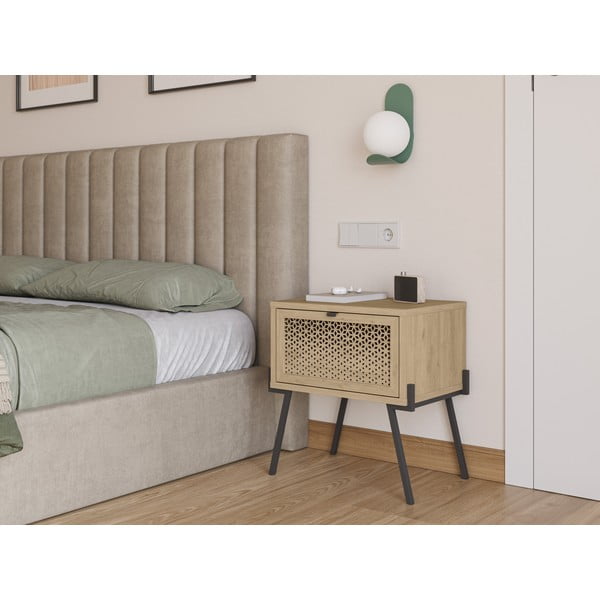 Comodino in rovere decorato in colore naturale Ecrin - Marckeric-image-1