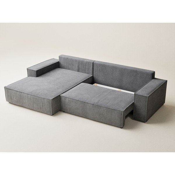 Divano angolare grigio allungabile/con contenitore (con penisola a sinistra/con chaise lounge) con rivestimento in ciniglia Maze – Maison de Rêve-image-3