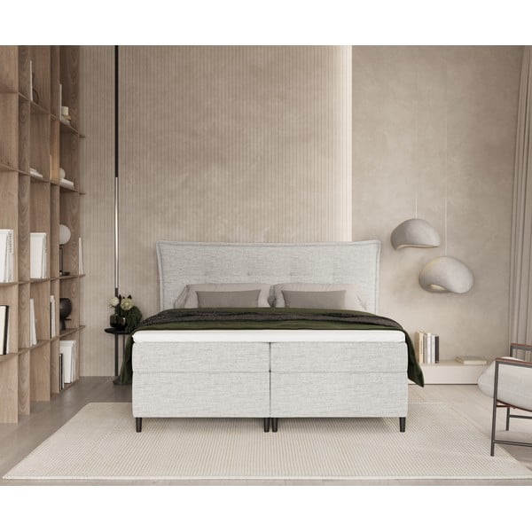 Letto boxspring grigio chiaro con contenitore 200x200 cm Sinai - Maison de Rêve-image-3