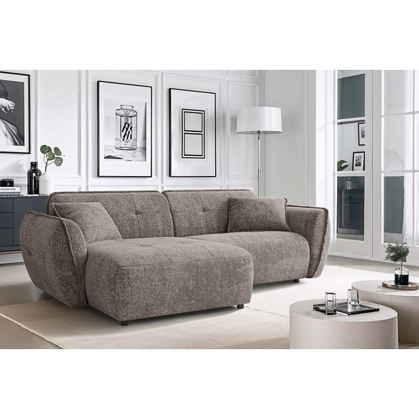 Divano angolare grigio tortora (con penisola a sinistra/con chaise lounge) con rivestimento in ciniglia Nelia – Ropez-image-1