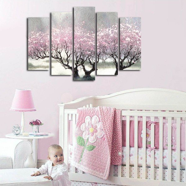 Quadro in 5 parti su tela Fiore di ciliegio - Wallity-image-1