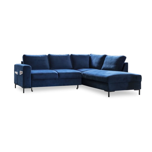 Divano letto angolare in velluto blu scuro (angolo destro) Lofty Lilly - Miuform