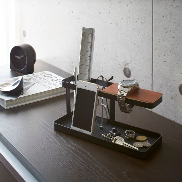 Supporto multifunzionale nero con dettaglio in legno di faggio Desk Bar Tower - YAMAZAKI-image-2