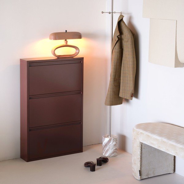 Scarpiera burgundy in metallo con ante ribaltabili 66x103x16 cm Sabine – WOOOD-image-1