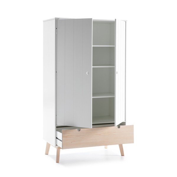 Armadio per bambini bianco con gambe in legno di pino Kiara - Marckeric-image-3