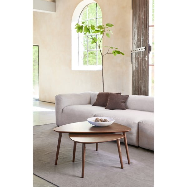 Tavolini marroni in rovere decorato in set di 2 70x100 cm Adda - Unique Furniture-image-1