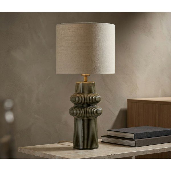 Lampada da tavolo color kaki/color crema in ceramica con paralume in tessuto (altezza totale 64,5 cm) Harmony – Mauro Ferretti-image-1