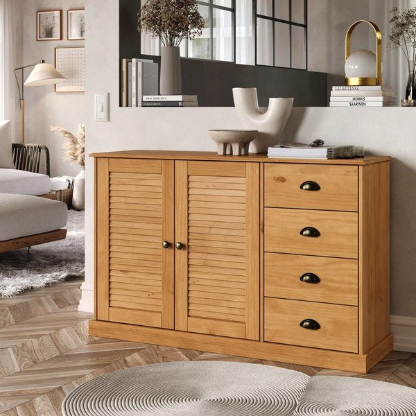 Credenza colore naturale chiaro in pino massiccio 125x80x38 cm Edith – Støraa-image-2