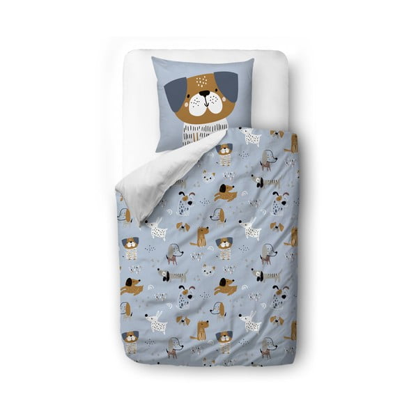 Biancheria da letto per bambini in cotone sateen blu, 100 x 130 cm Woof Woof - Butter Kings