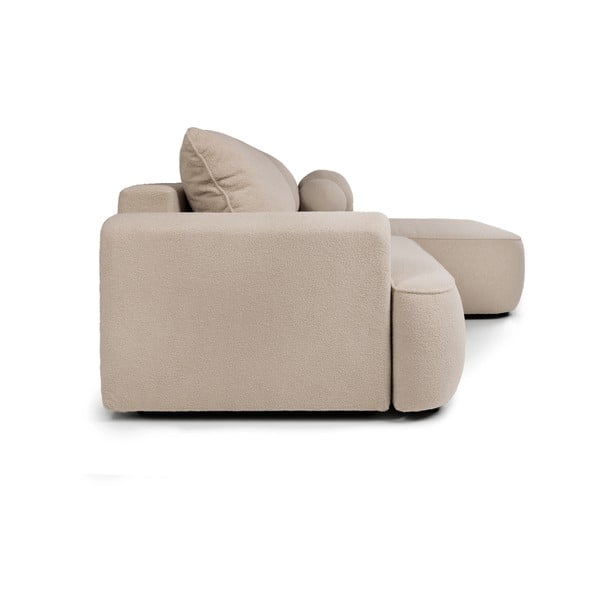 Divano angolare beige allungabile (con penisola a destra) con rivestimento in bouclé Quinoa – Bonami Selection-image-3