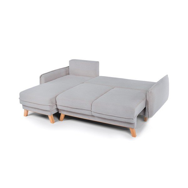 Divano angolare grigio chiaro allungabile/con contenitore con rivestimento in velluto a coste Tori – Bonami Selection-image-3