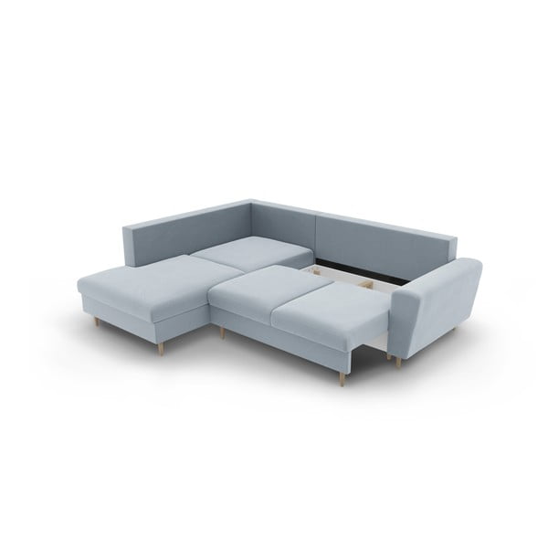 Divano angolare azzurro allungabile e con contenitore (con penisola a sinistra/a L) con rivestimento in velluto Kyoto – Cosmopolitan Design-image-3