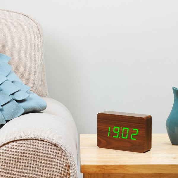 Sveglia marrone scuro con display a LED verde Brick Click Clock - Gingko-image-2