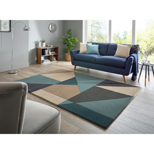 Tappeto in lana blu/beige 160x230 cm Arlo Harper - Flair Rugs-image-1