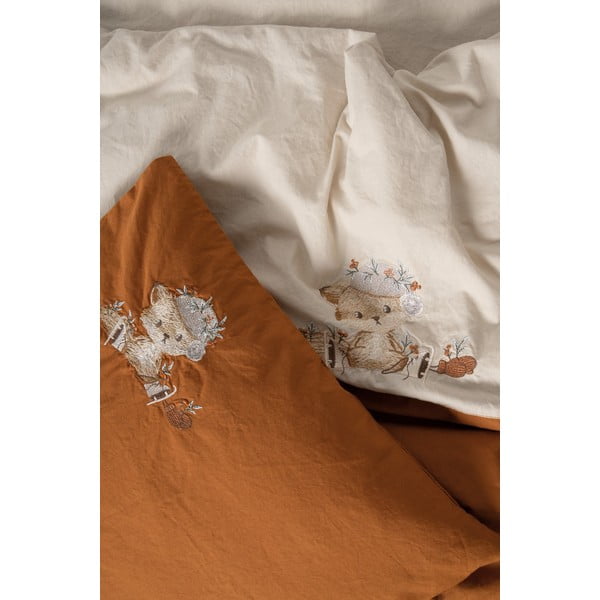 Set copripiumino e federa da bambini arancione/beige in cotone per culla con lenzuolo incluso/4 pezzi 100x150 cm Clever – Mijolnir-image-2