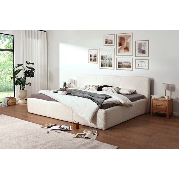 Letto matrimoniale imbottito avorio con contenitore con rete inclusa 200x240 cm Merida – Meise Möbel-image-1