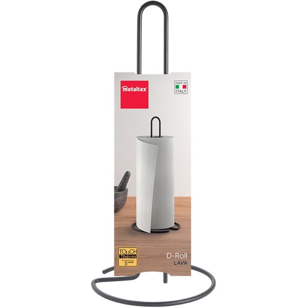 Portarotolo da cucina verticale nero opaco in acciaio ø 14 cm Lava – Metaltex-image-2