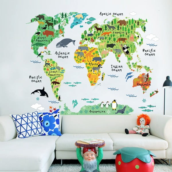 Adesivo murale per bambini Mappa del mondo, 73 x 95 cm Animals of the World - Ambiance-image-1