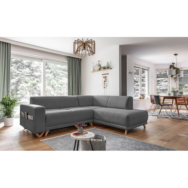 Divano angolare grigio allungabile e con contenitore (penisola a destra/a L) Classy Sophie – Miuform-image-3
