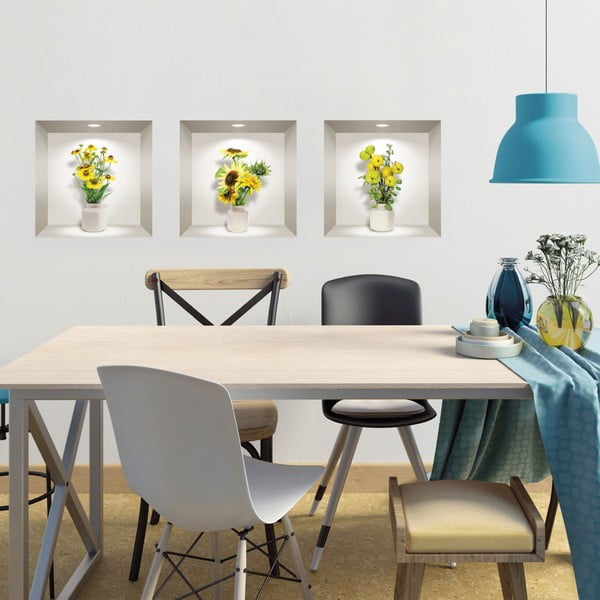 Set di 3 adesivi murali 3D Fiori gialli - Ambiance-image-1