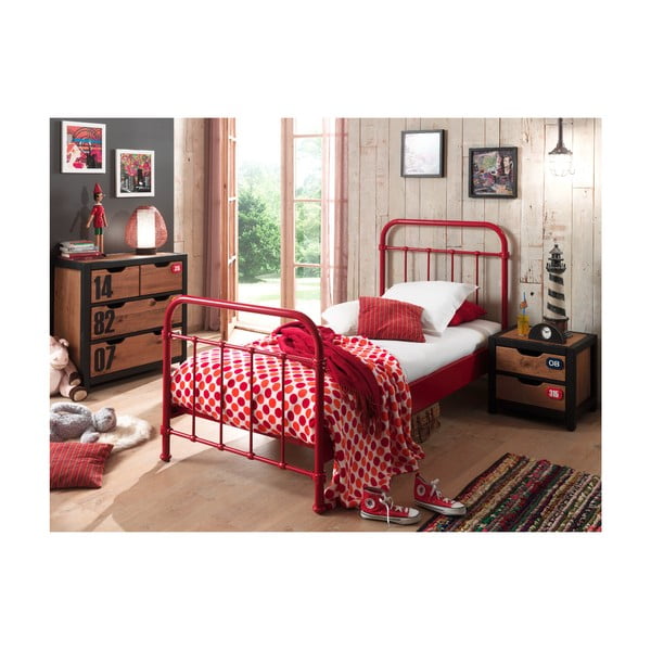 Letto per bambini in metallo rosso, 90 x 200 cm New York - Vipack-image-2