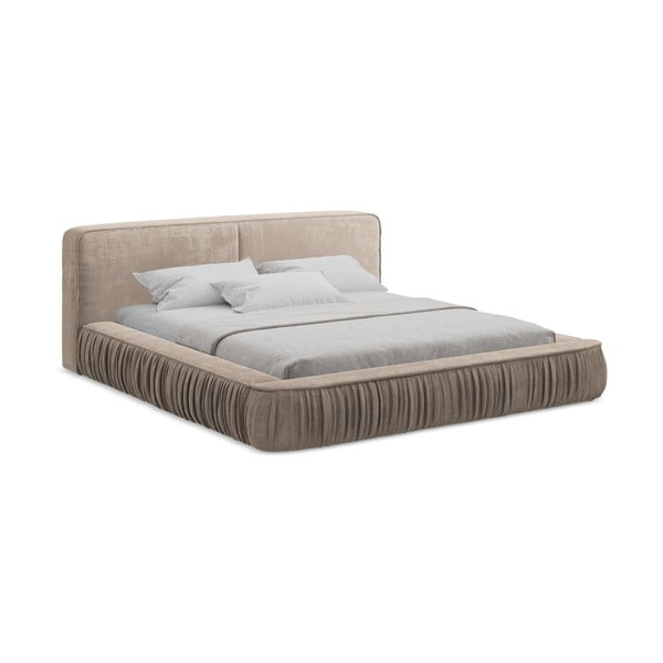 Letto matrimoniale imbottito beige con contenitore e rete inclusi 180x200 cm Keoni – Makamii-image-1