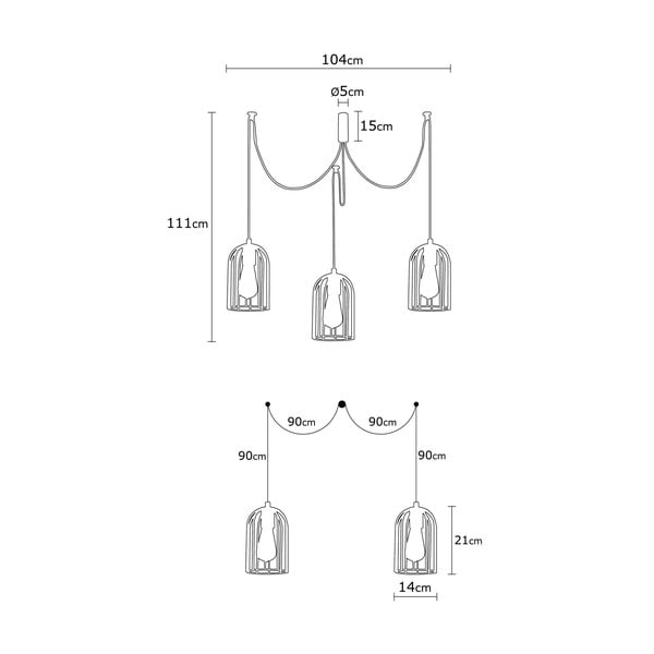 Lampada a sospensione nera per 3 lampadine Pamukkale - Opviq lights-image-2