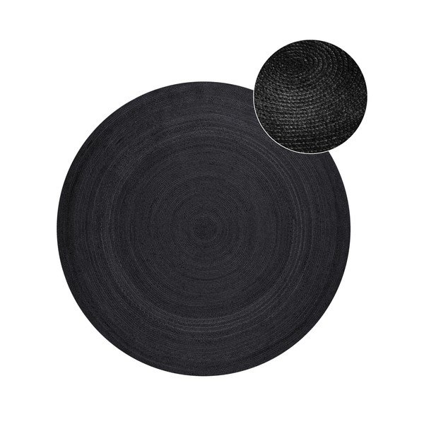 Tappeto rotondo nero in iuta reversibile/tessuto a mano ø 140 cm Braided  – Hanse Home