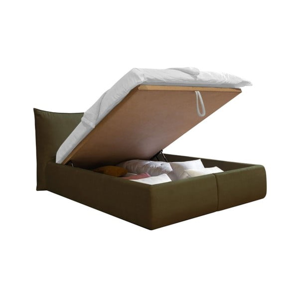 Letto matrimoniale imbottito verde scuro con contenitore con griglia 160x200 cm Jade - Bobochic Paris-image-3