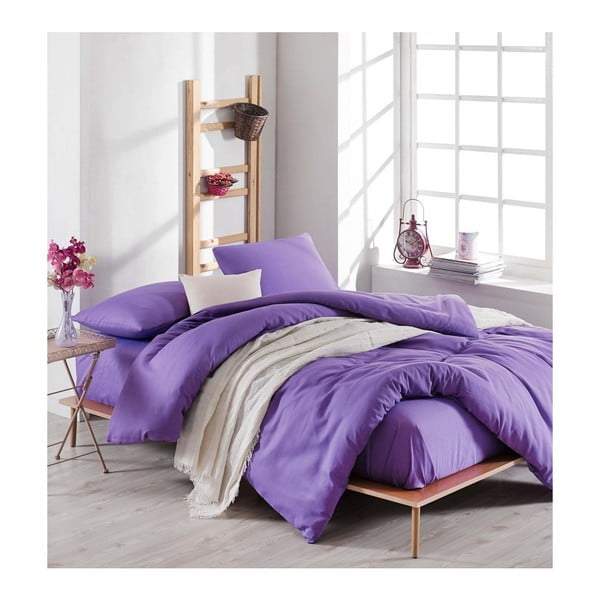 Set di lenzuola viola con lenzuolo per letto matrimoniale Violette, 200 x 220 cm - Mijolnir