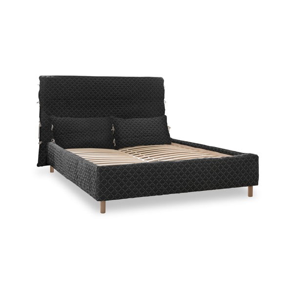 Letto matrimoniale imbottito nero con griglia 140x200 cm Sleepy Luna - Miuform