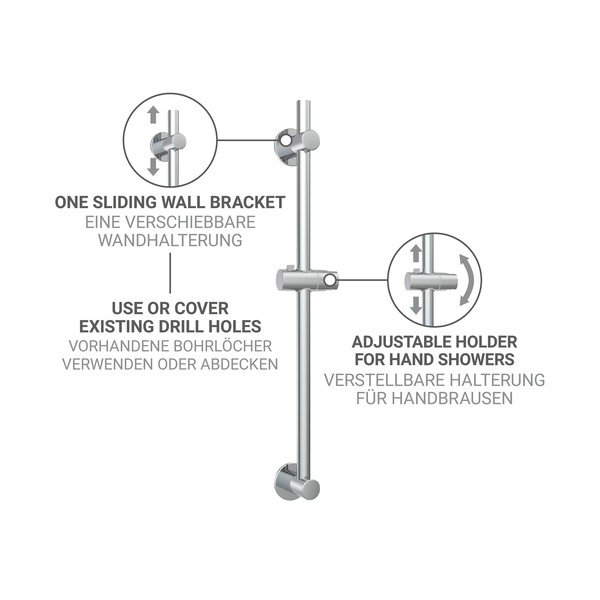 Asta per doccia senza foratura color argento lucido in acciaio inox con supporto scorrevole 70 cm – Wenko-image-3