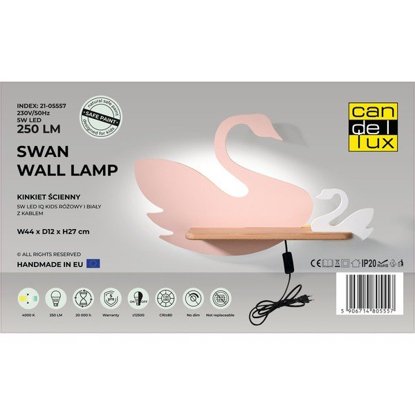 Apparecchio per bambini bianco e rosa Swan - Candellux Lighting-image-4