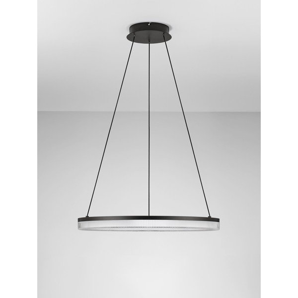 Lampadario LED nero opaco in alluminio con paralume in vetro acrilico con intensità regolabile ø 60 cm Lonela – Nova Luce-image-3