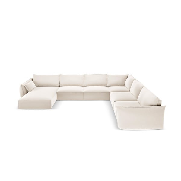 Divano angolare beige (con penisola a destra/a U) con rivestimento in velluto Vanda – Mazzini Sofas