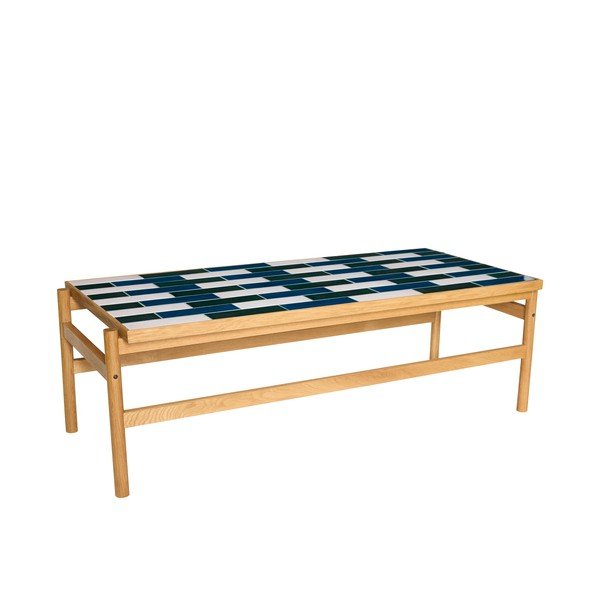 Tavolino da salotto bianco e nero/di colore naturale con effetto rovere 61x132 cm Motif – Hübsch-image-2