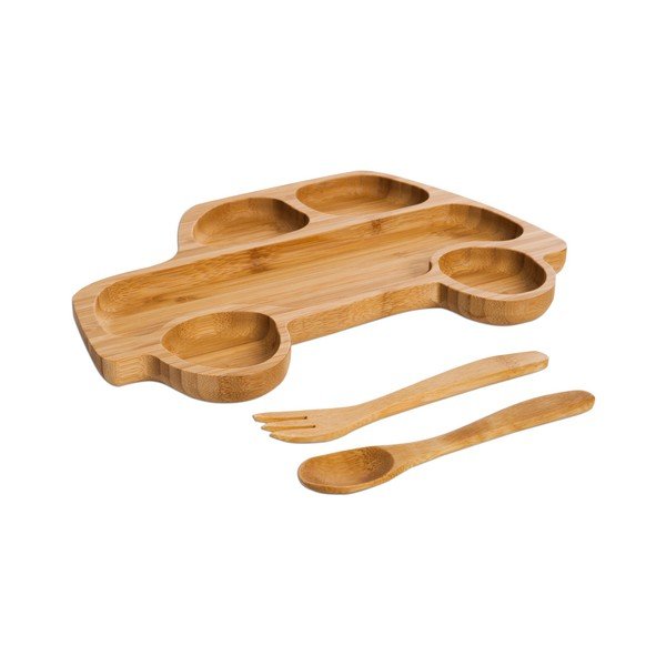 Set di piatti per bambini a forma di auto e posate in bambù Luigi - Bambum