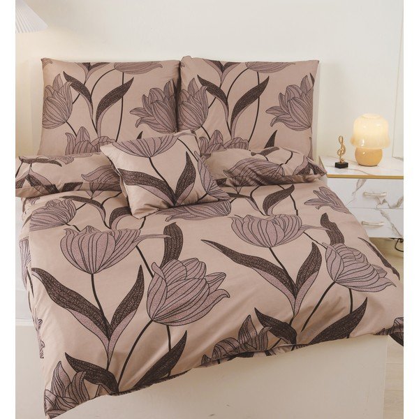 Biancheria da letto singola in microsatinato marrone 140x200 cm in set da 6 Carla - My House-image-4