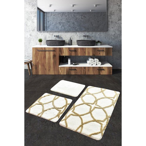 Set di 3 tappeti da bagno marrone e crema 100x60 cm Bonne - Foutastic-image-2