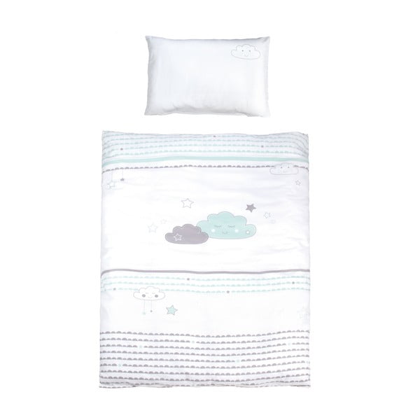 Set copripiumino e federa da bambini bianco in cotone per culla 100x135 cm Happy Cloud – Roba