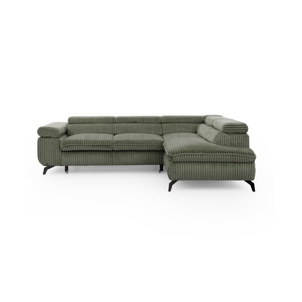 Divano angolare verde (con penisola a destra/a L) con rivestimento in velluto a coste Marbeya  – Ropez