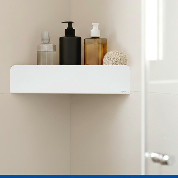 Mensola da bagno senza foratura/ad angolo bianca in acciaio inox con aggancio Turbo-loc Lizan – Wenko-image-1